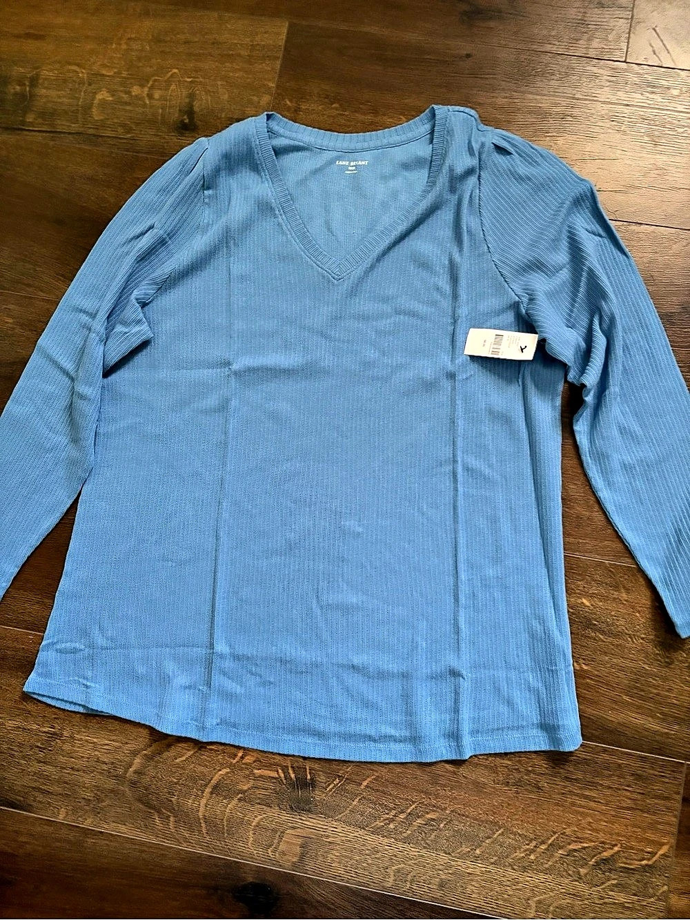 NWT Lane Bryant 100% Cotton Ribbed Long-Sleeve V-Neck Top Blue 18/20
